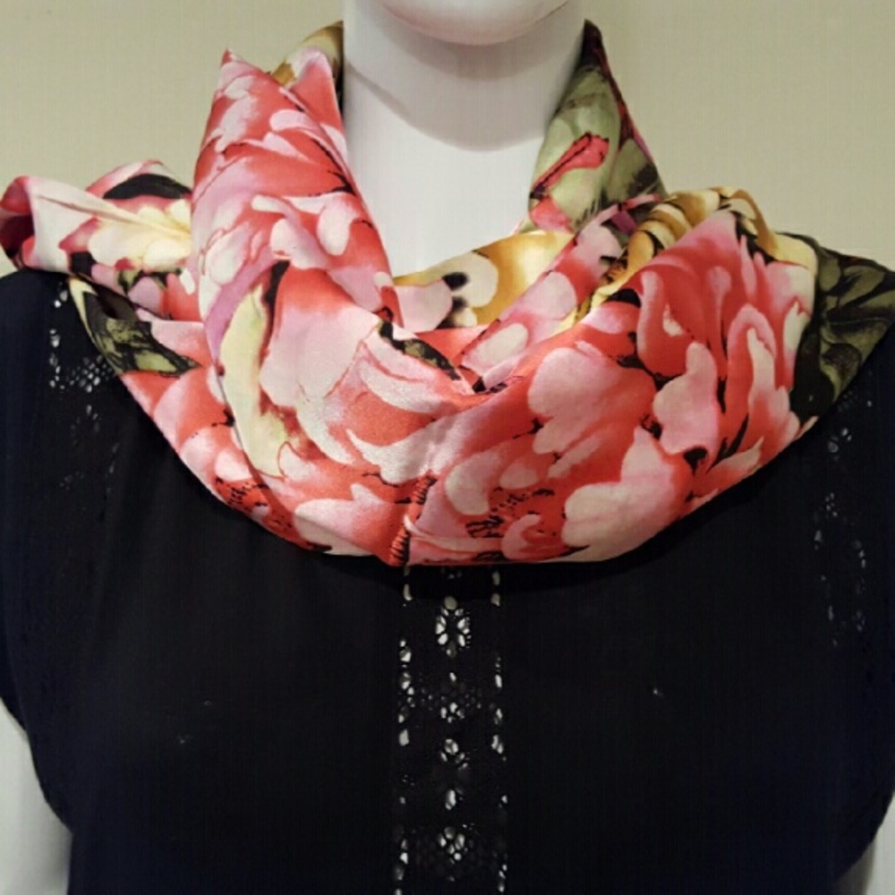 Silk Floral Scarf Double Sided